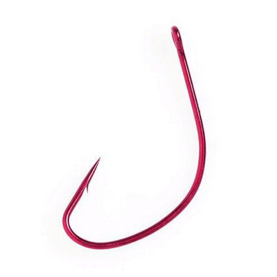 Eagle Claw Plain Shank Offset Hook, Red, Size: 4