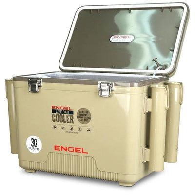 Engel 30Qt Live bait Pro Cooler with AP4 Rechargeable Aerator, Rod Holders &-Hammonds Fishing